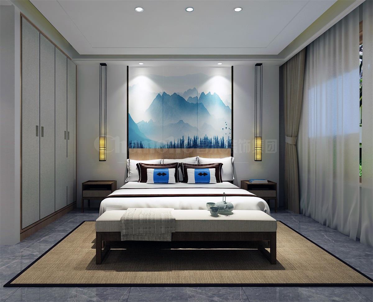 主臥貫穿、白色、灰色，加小許黑色融合的暖色調(diào)讓詩意棲居，少幾分濃墨重彩，多幾分雅致清寧，并在此感悟生命的智慧。內(nèi)心的平靜才能感悟到生活的大美，美不是符號，是一種心境，一份怡然，更是一份禪動。